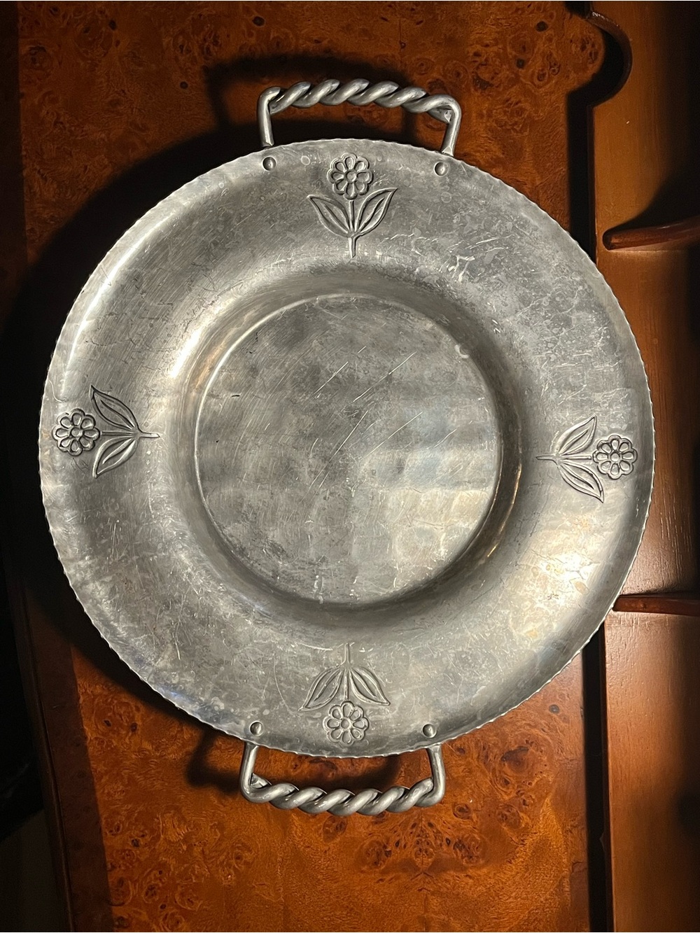 Vintage BW Buenilum Aluminum Floral Serving Bowl Tray
